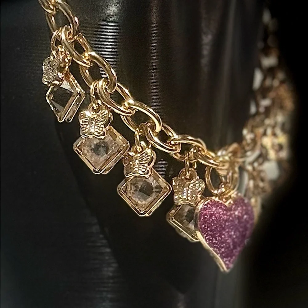 Gold and Purple Heart Charm Bracelet